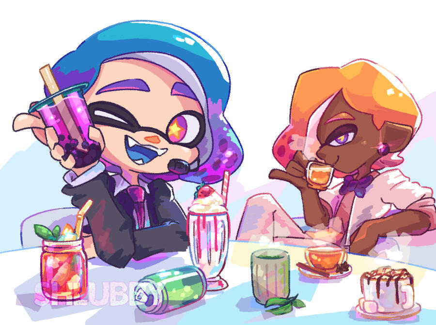~ Art of Suit-Nami (original characters) as loosely depicted in the style of Splatoon&#39;s Splatfest splash art ~